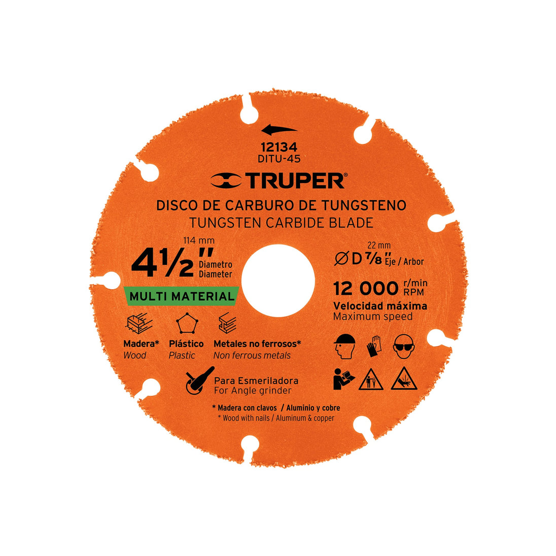 DITU-45 Disco 4-1/2" multimaterial de carburo de tungsteno, TRUPER