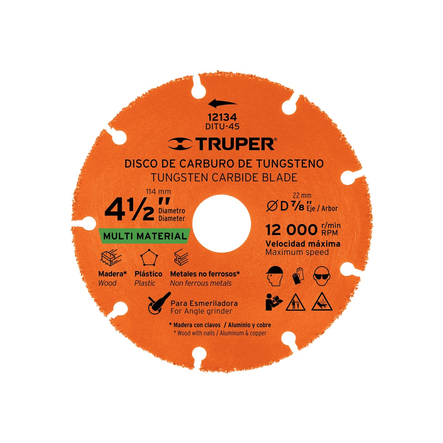 DITU-45 Disco 4-1/2" multimaterial de carburo de tungsteno, TRUPER