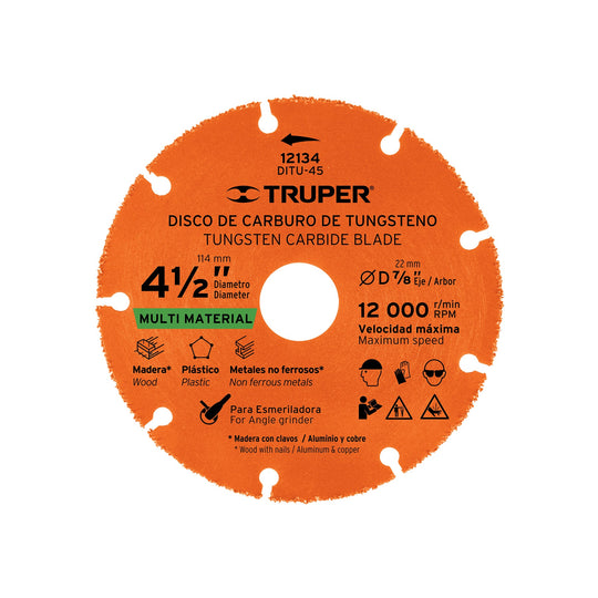 DITU-45 Disco 4-1/2" multimaterial de carburo de tungsteno, TRUPER