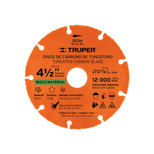DITU-45 Disco 4-1/2" multimaterial de carburo de tungsteno, TRUPER