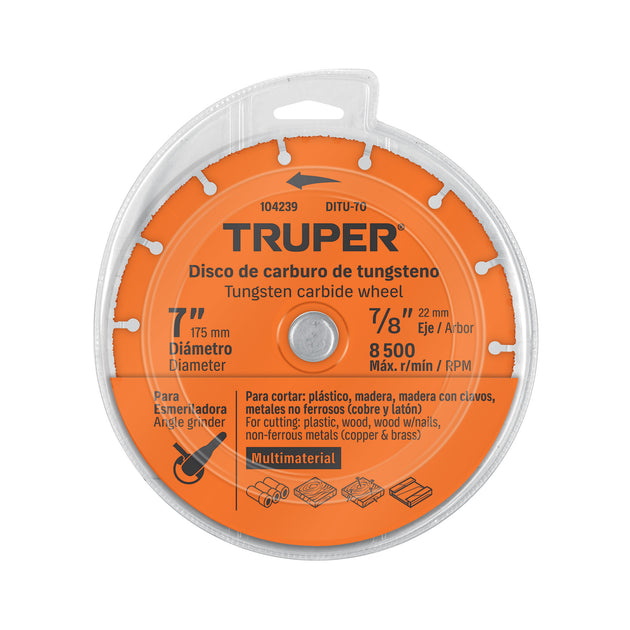 Disco Corte Truper DITU-70 7" Carburo Tungsteno Madera Metal | 8500 RPM