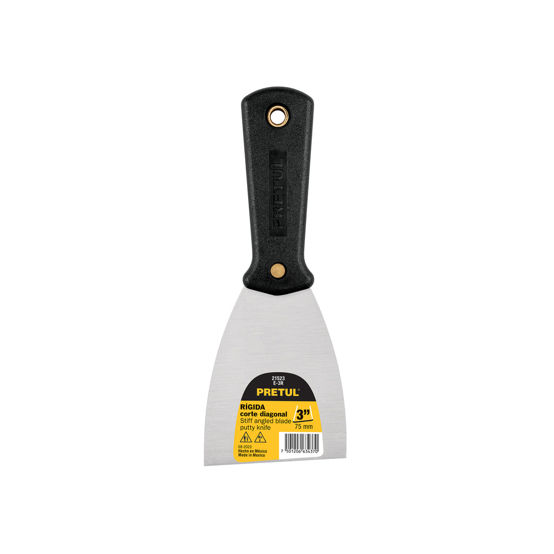 E-3R Espátula rígida 3" con mango de plástico, Pretul