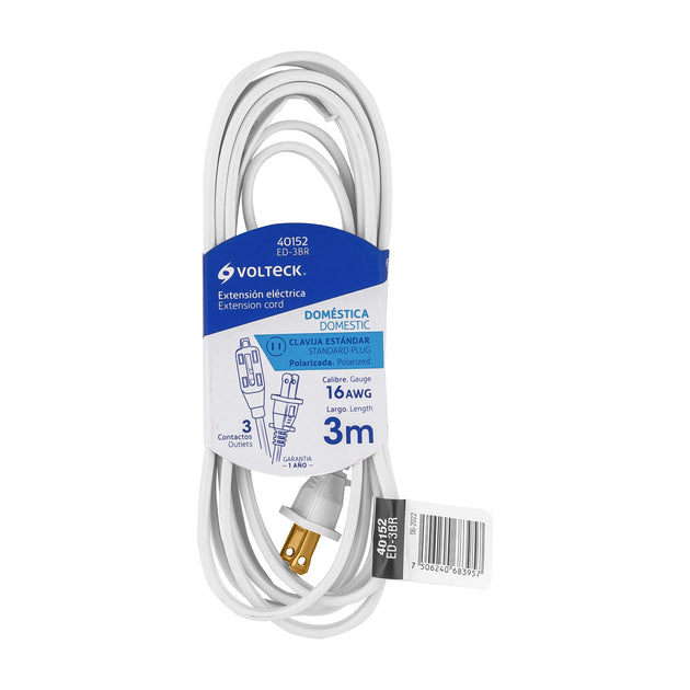 ED-3BR Extensión eléctrica doméstica 3 m clavija recta, blanca