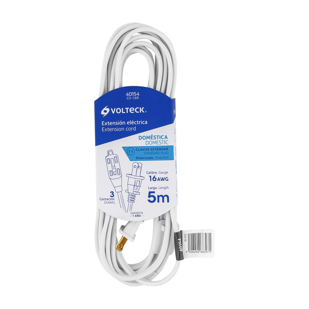 ED-5BR Extensión eléctrica doméstica 5 m clavija recta, blanca