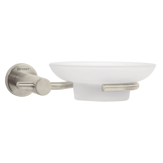 ELA-74N Jabonera metálica satín con plato de vidrio, FOSET ELEMENT
