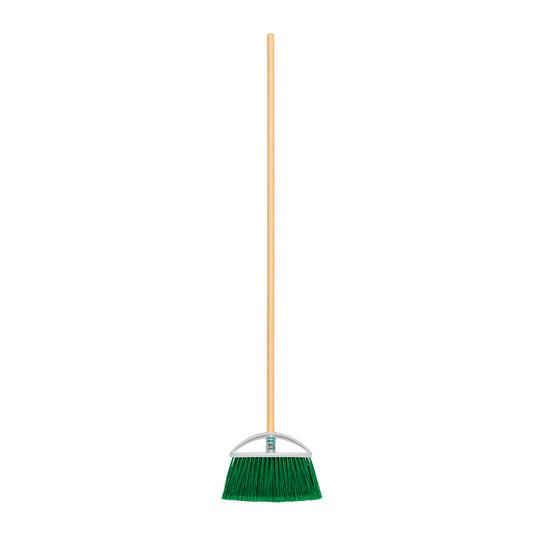 ES-160A Escoba chica tipo abanico, cerdas de PVC, bastón de madera
