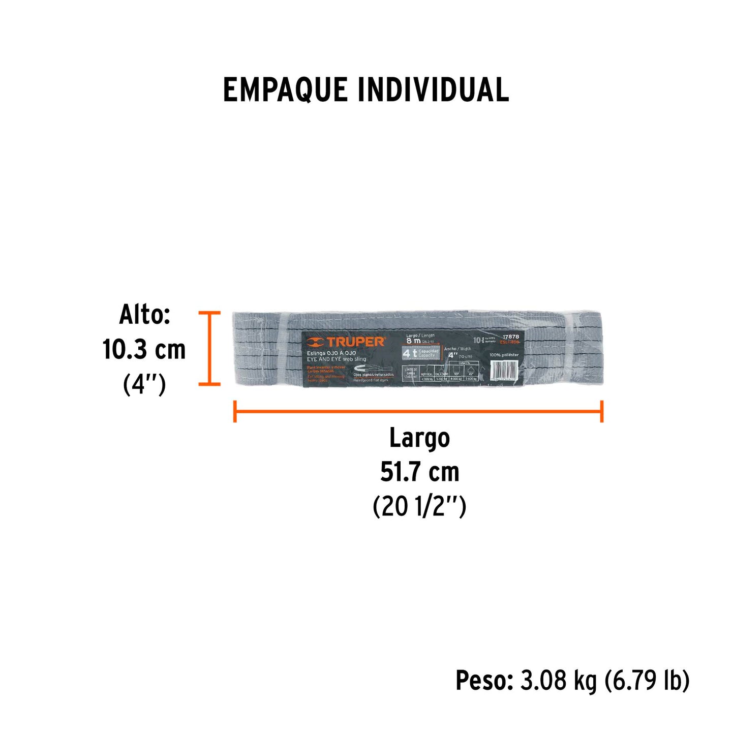 ESLI-408 Eslinga de poliéster, ojo a ojo,  4" x 8 m, Truper