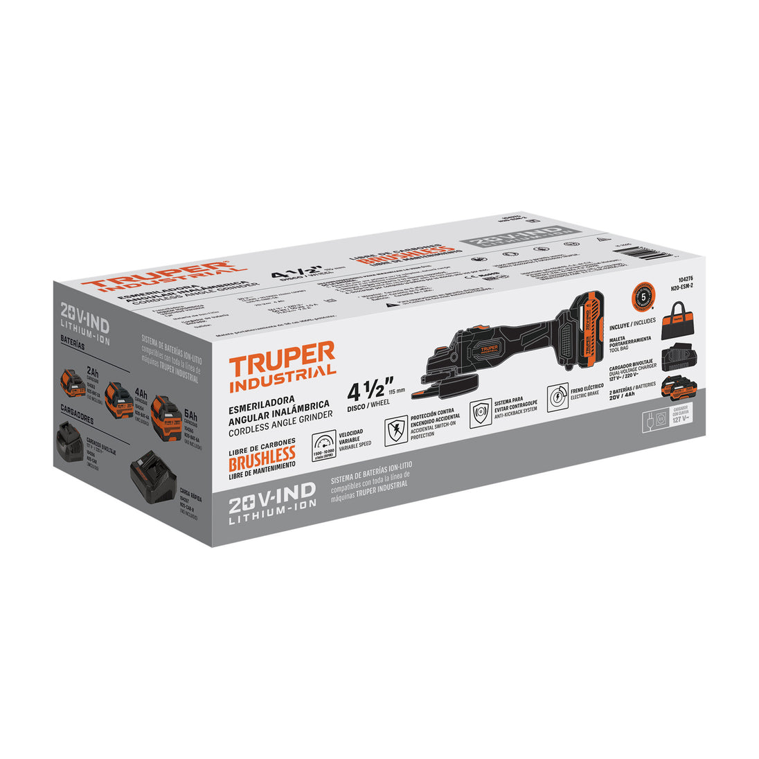 Esmeriladora Angular Truper 20V Brushless 4-1/2" 4Ah | N20-ESM-2