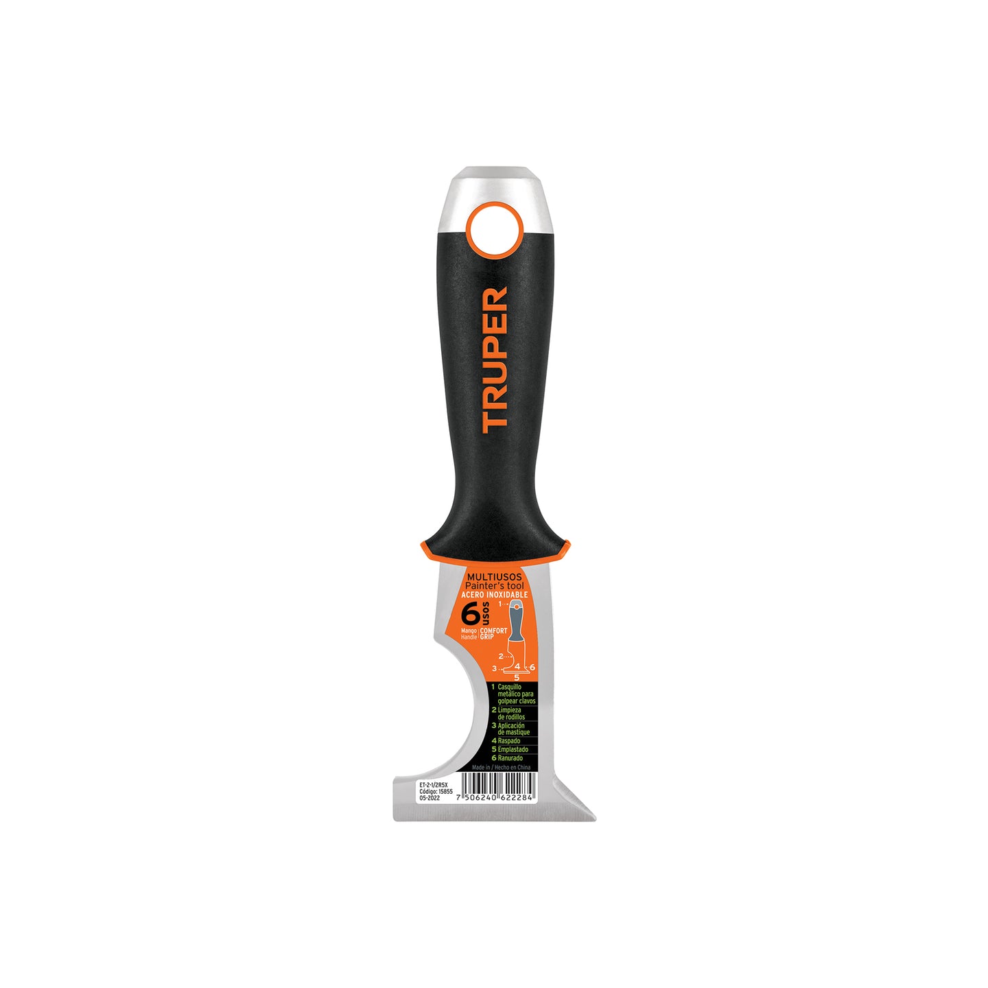 ET-2-1/2R5X Espátula 2-1/2" de 6 usos, acero inoxidable, Comfort Grip
