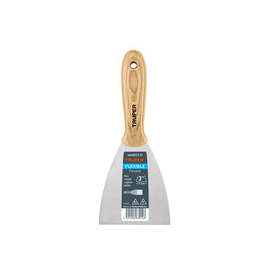 ET-3F Espátula flexible 3" con mango de madera, Truper