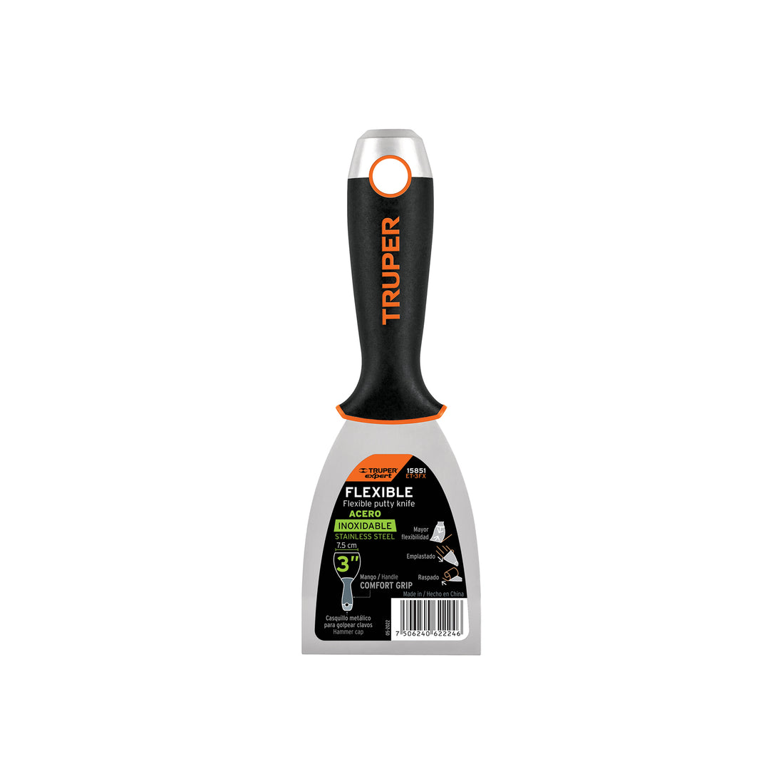 ET-3FX Espátula flexible 3" acero inoxidable, Comfort Grip, EXPERT