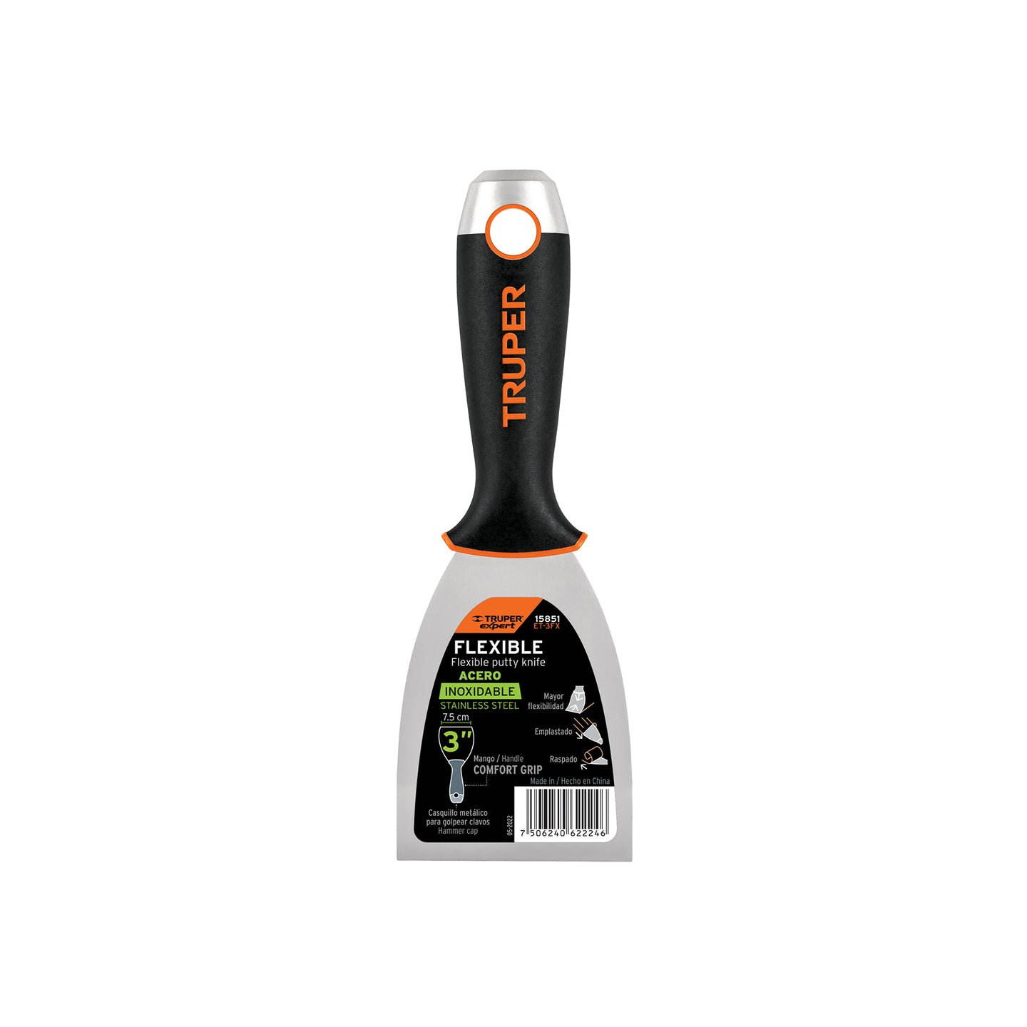ET-3FX Espátula flexible 3" acero inoxidable, Comfort Grip, EXPERT