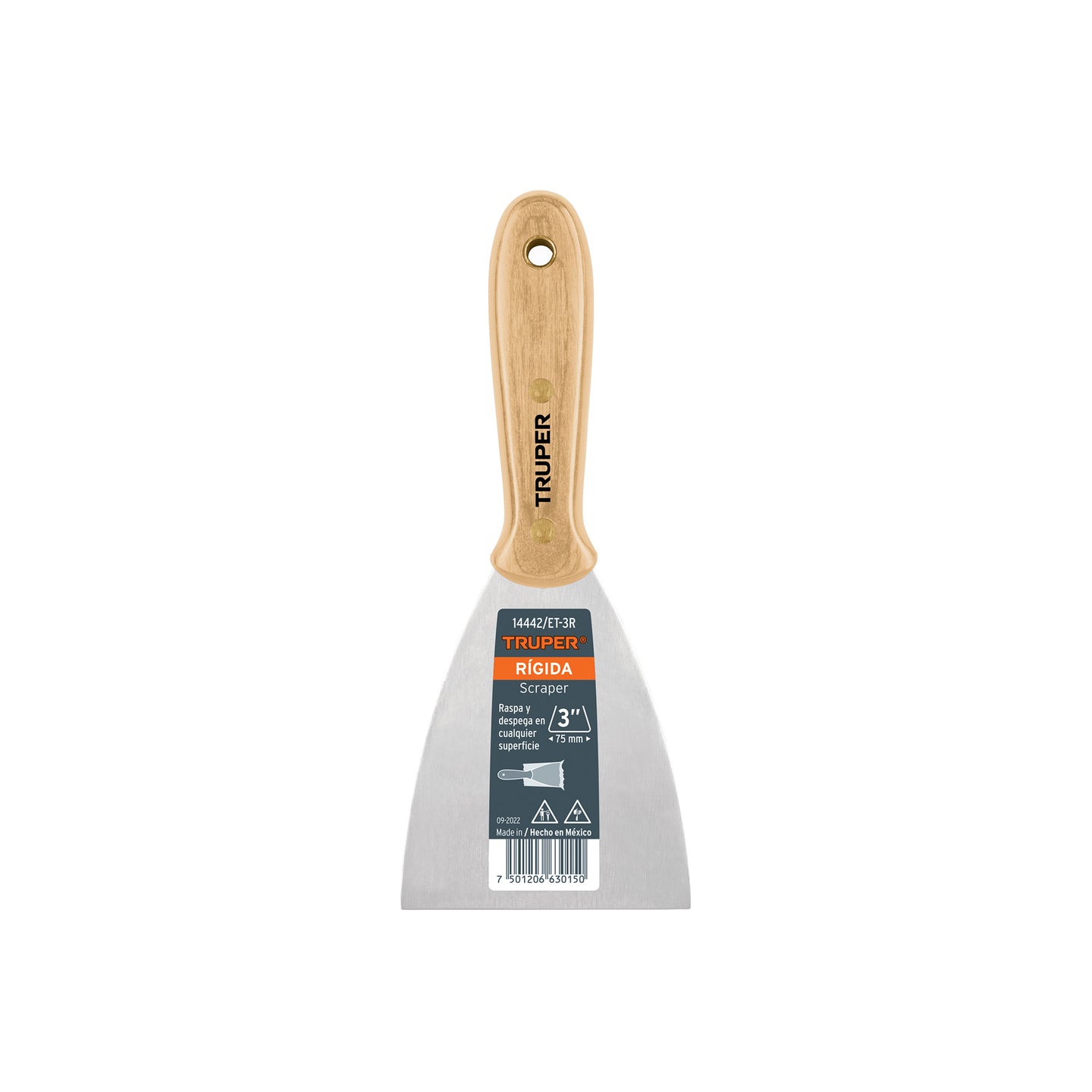 ET-3R Espátula rígida 3" con mango de madera, Truper
