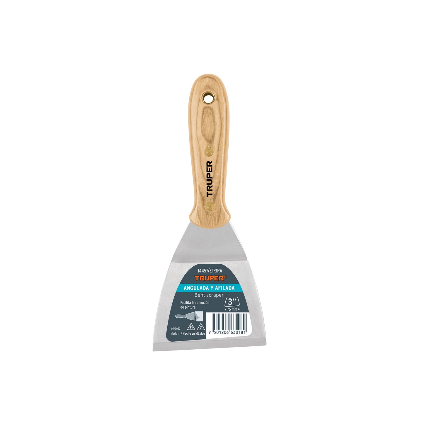 ET-3RA Espátula afilada y angulada 3" con mango de madera, Truper