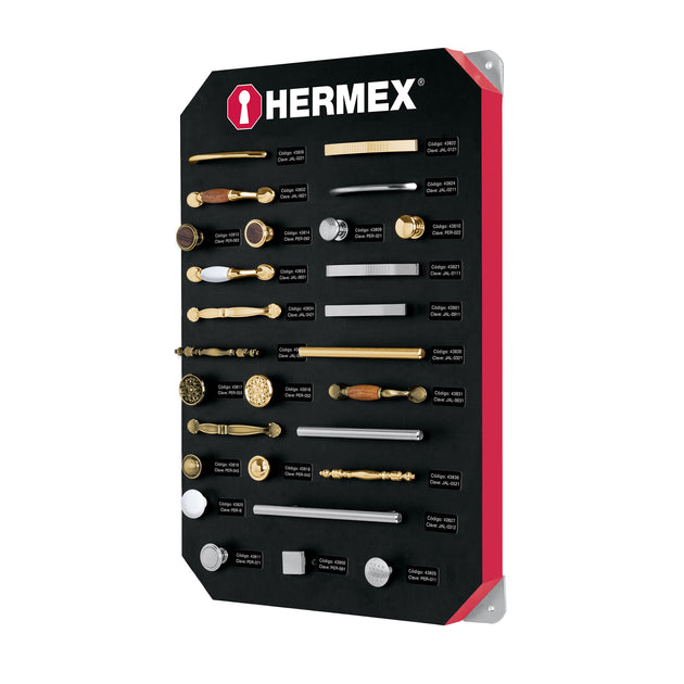 EX-HE-JP1 Exhibidor con jaladeras y perillas, 1 tablero, HERMEX