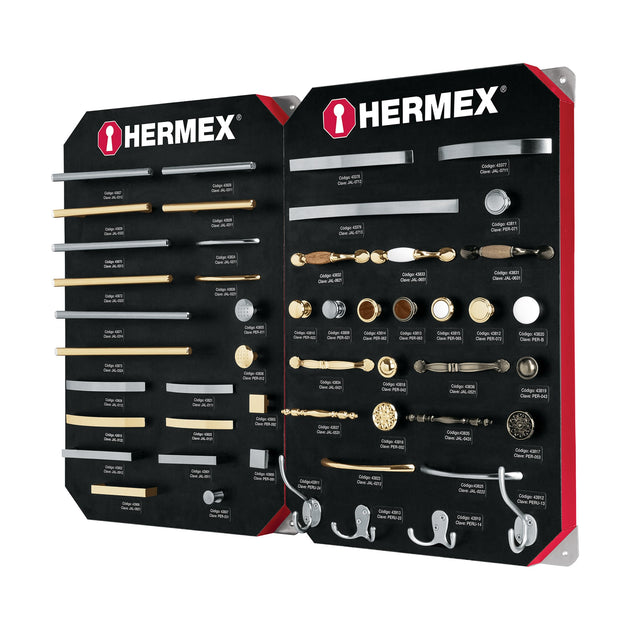 EX-HE-JP2 Exhibidor con jaladeras y perillas, 2 tableros, HERMEX