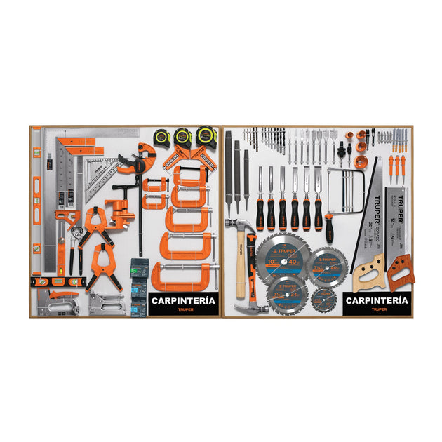 EX80-CAR-2T Exhibidor de Carpintería, 80x80 cm, 2 tableros