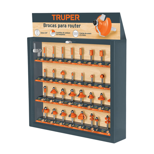 EXMO-ROU Exhibidor con 30 brocas para router, Truper