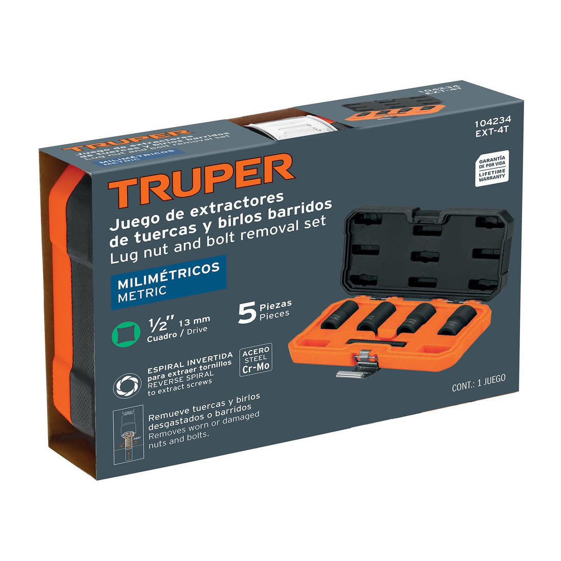 Juego Extractores Truper EXT-4T 4 Pzs 17-22mm | Acero Cr-Mo 50 HRC