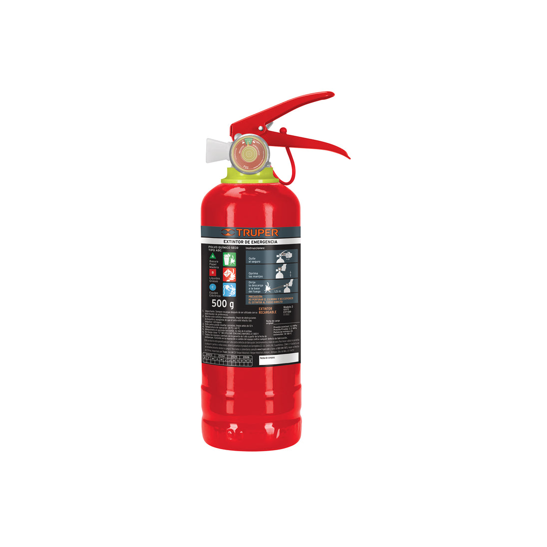EXT-500 Extintor portátil recargable 0.5 kg, polvo tipo ABC, Truper