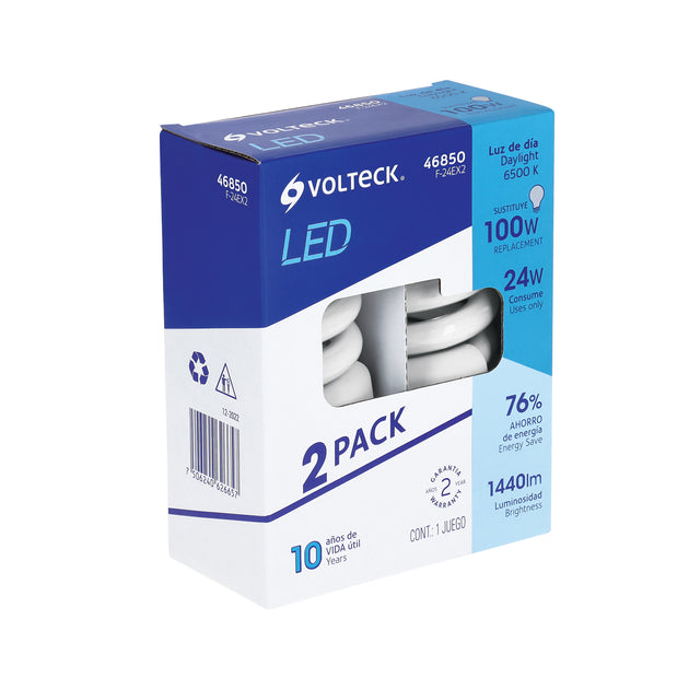 F-24EX2 Pack 2 lámparas espiral T4 24 W luz de día, blíster, Volteck