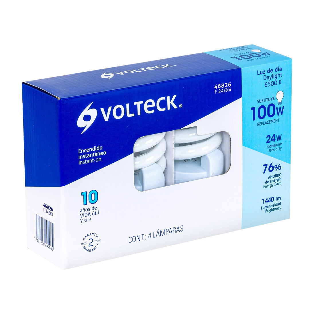 F-24EX4 Pack 4 lámparas espiral T4 24 W luz de día, caja, Volteck