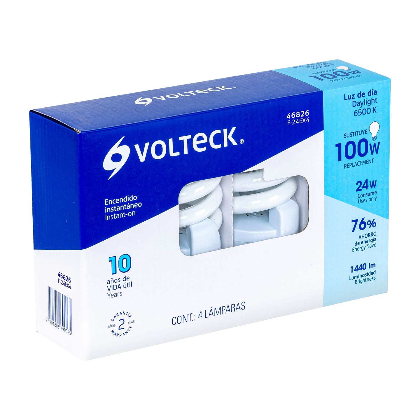 F-24EX4 Pack 4 lámparas espiral T4 24 W luz de día, caja, Volteck