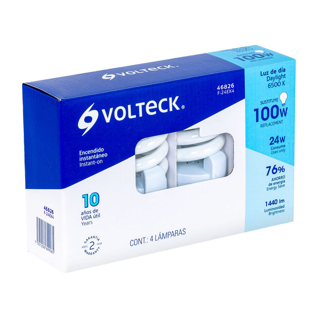 F-24EX4 Pack 4 lámparas espiral T4 24 W luz de día, caja, Volteck