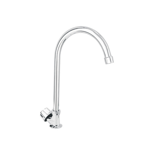 F-314 Llave individual fregadero, cuello curvo, hexagonal, BASIC