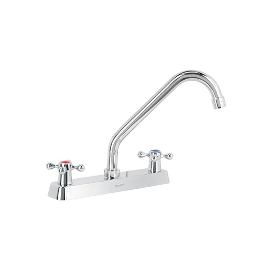 F-318E Mezcladora 8" fregadero cromo, cuello largo, cruceta, BASIC