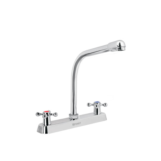 F-319E Mezcladora 8" fregadero cromo, cuello cobra, cruceta, BASIC