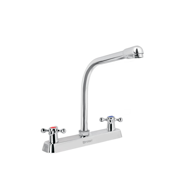 F-319E Mezcladora 8" fregadero cromo, cuello cobra, cruceta, BASIC