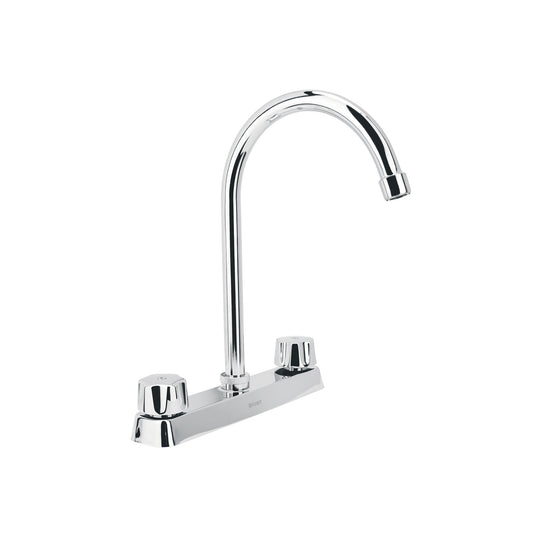 F-320 Mezcladora 8" fregadero cromo, cuello curvo,hexagonal, BASIC