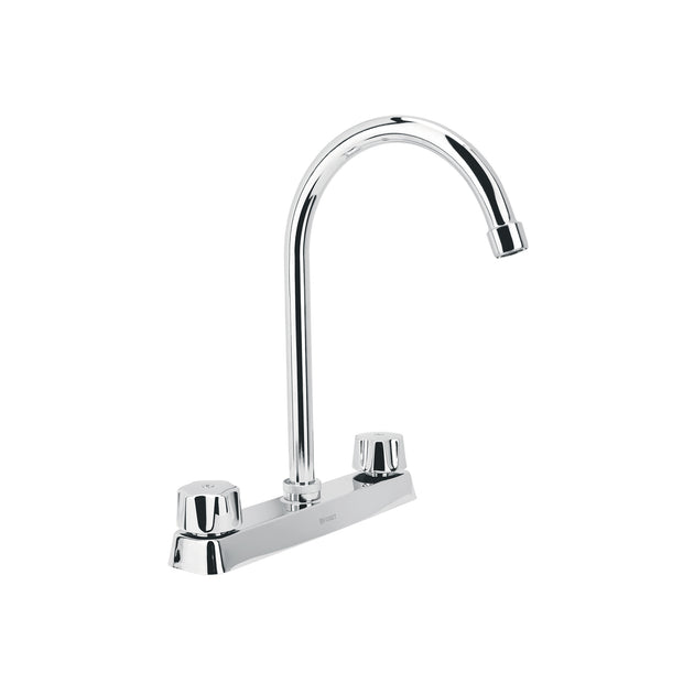 F-320 Mezcladora 8" fregadero cromo, cuello curvo,hexagonal, BASIC