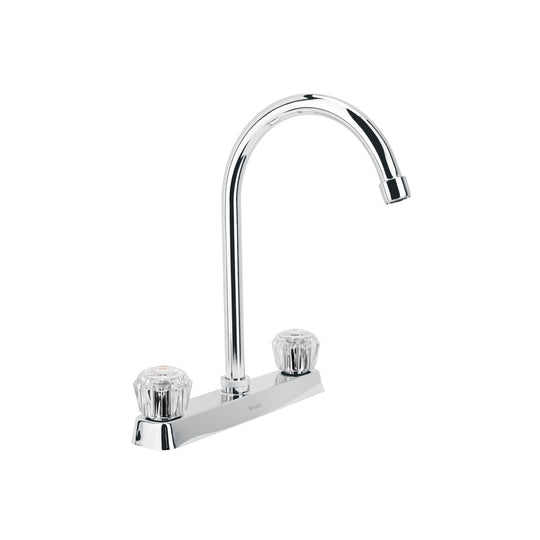 F-320A Mezcladora 8" fregadero cromo, cuello curvo, acrílico, BASIC