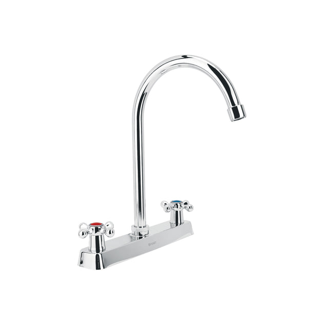F-320E Mezcladora 8" fregadero cromo, cuello curvo, cruceta, BASIC