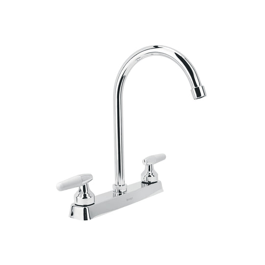F-320I Mezcladora 8" fregadero cromo, cuello curvo, cono, BASIC
