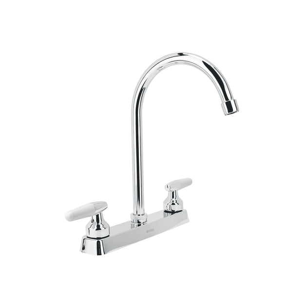 F-320I Mezcladora 8" fregadero cromo, cuello curvo, cono, BASIC