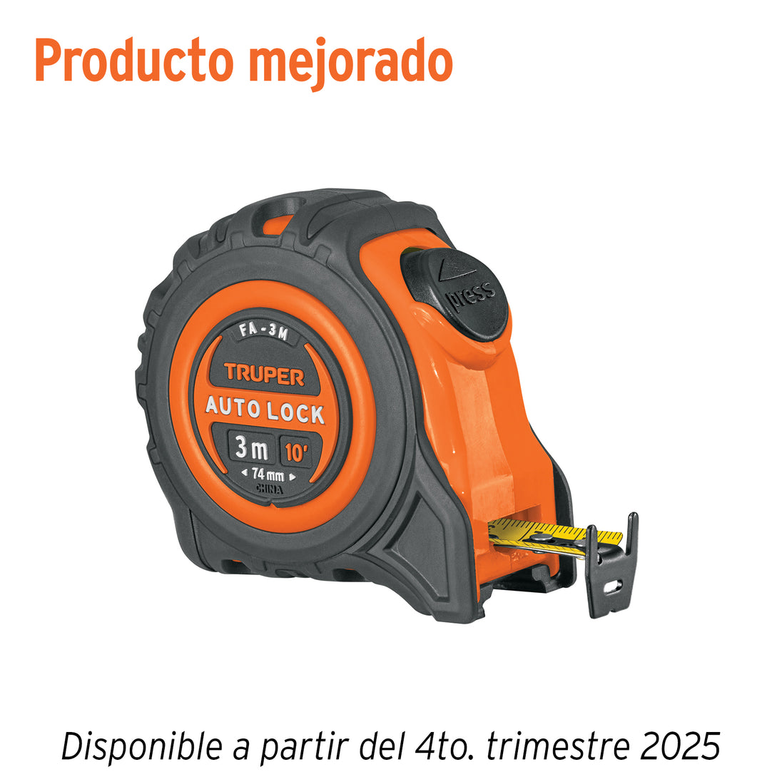FA-3M Flexómetro Auto-Lock contra impactos 3 m cinta 16 mm, Truper
