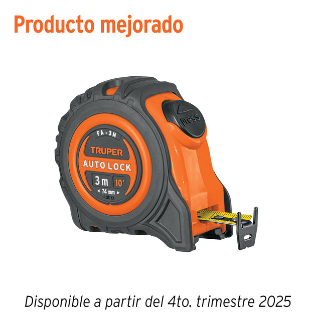 FA-3M Flexómetro Auto-Lock contra impactos 3 m cinta 16 mm, Truper