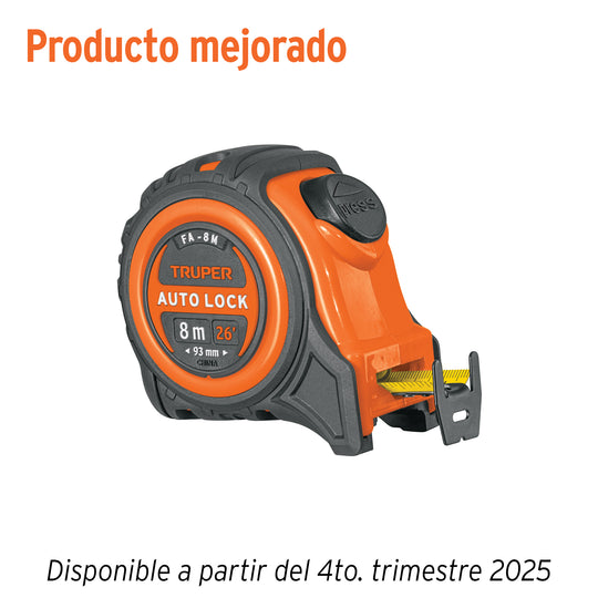 FA-8M Flexómetro Auto-Lock contra impactos 8 m cinta 25 mm, Truper
