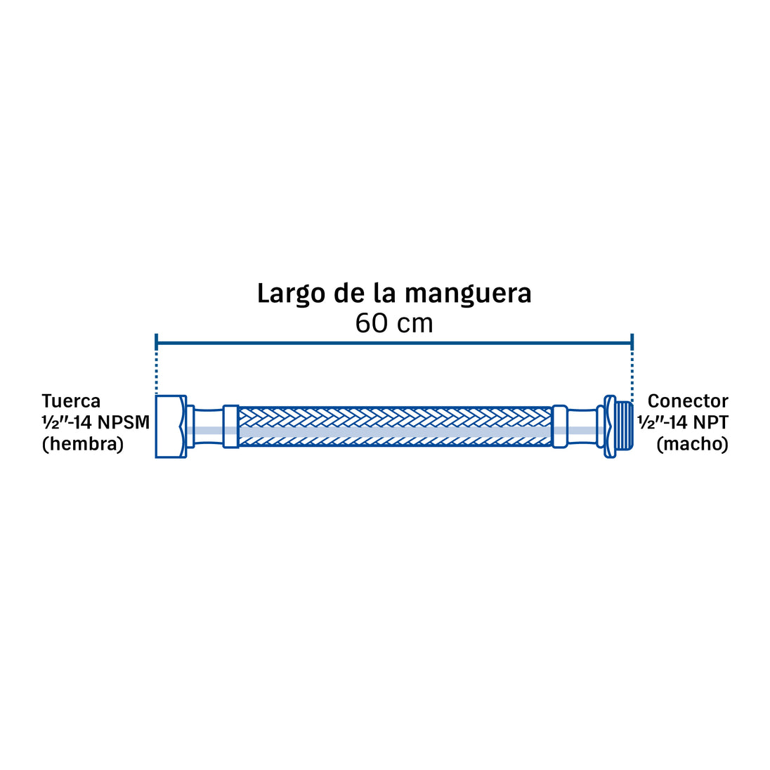 Manguera Flexible Foset 1/2" x 60 cm Acero Inoxidable EPDM FBO-2260XM
