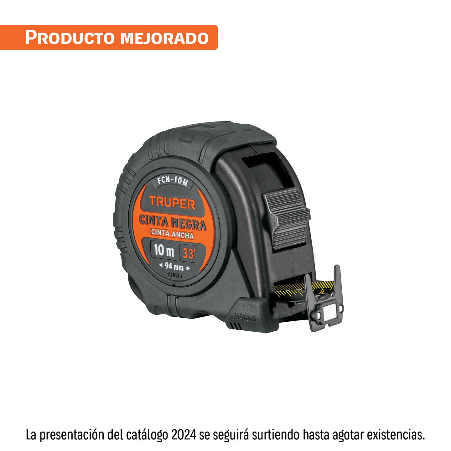 FCN-10M Flexómetro contra impactos 10 m, Cinta Negra 32 mm, Truper
