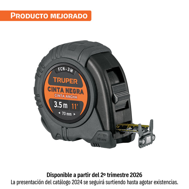 FCN-3M Flexómetro contra impactos 3 m, Cinta Negra 13 mm, Truper