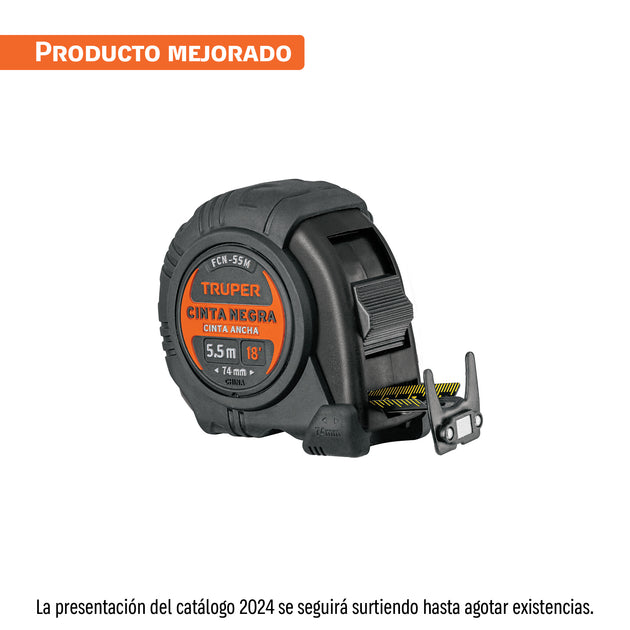 FCN-55M Flexómetro contra impactos 5.5 m, Cinta Negra 25 mm, Truper