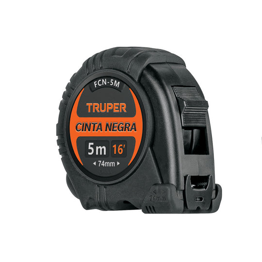 FCN-5M Flexómetro contra impactos 5 m, Cinta Negra 19 mm, Truper