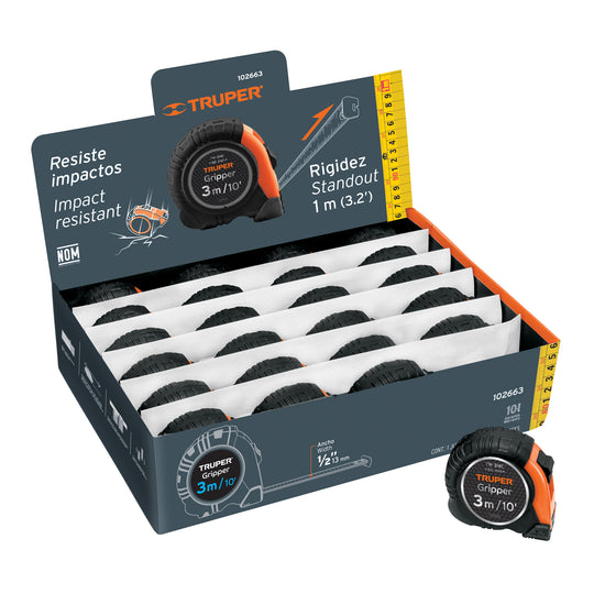 FH-3MC Flexómetro Gripper 3 m cinta 13 mm display box con 24 piezas