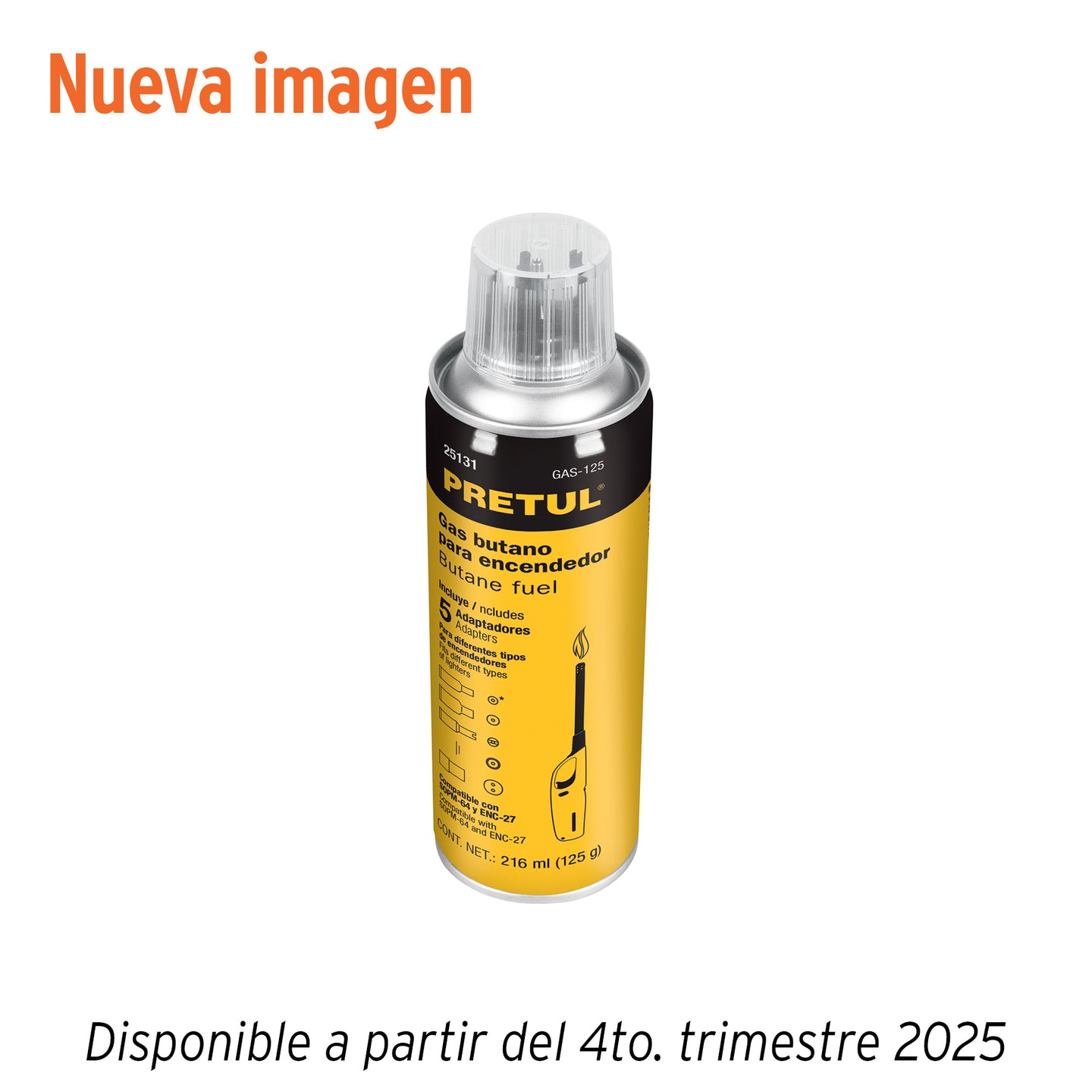 GAS-125 Lata de gas butano para encendedor, 125 g, PRETUL