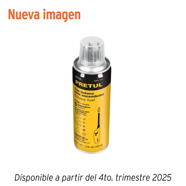 GAS-125 Lata de gas butano para encendedor, 125 g, PRETUL
