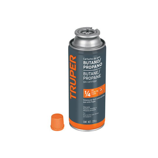 GAS-220X Lata de gas de 220g con válvula de 1/4 de vuelta, TRUPER